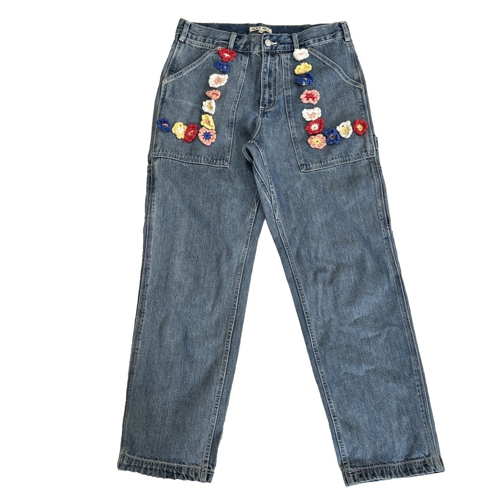 Alex Mill Women's Size 32 Carpenter Jeans Crochet Boho Flowers Festival Denim